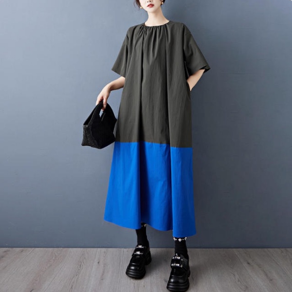 ロングワンピース 軽くさらっとした肌触り バンドカラーのシャツ