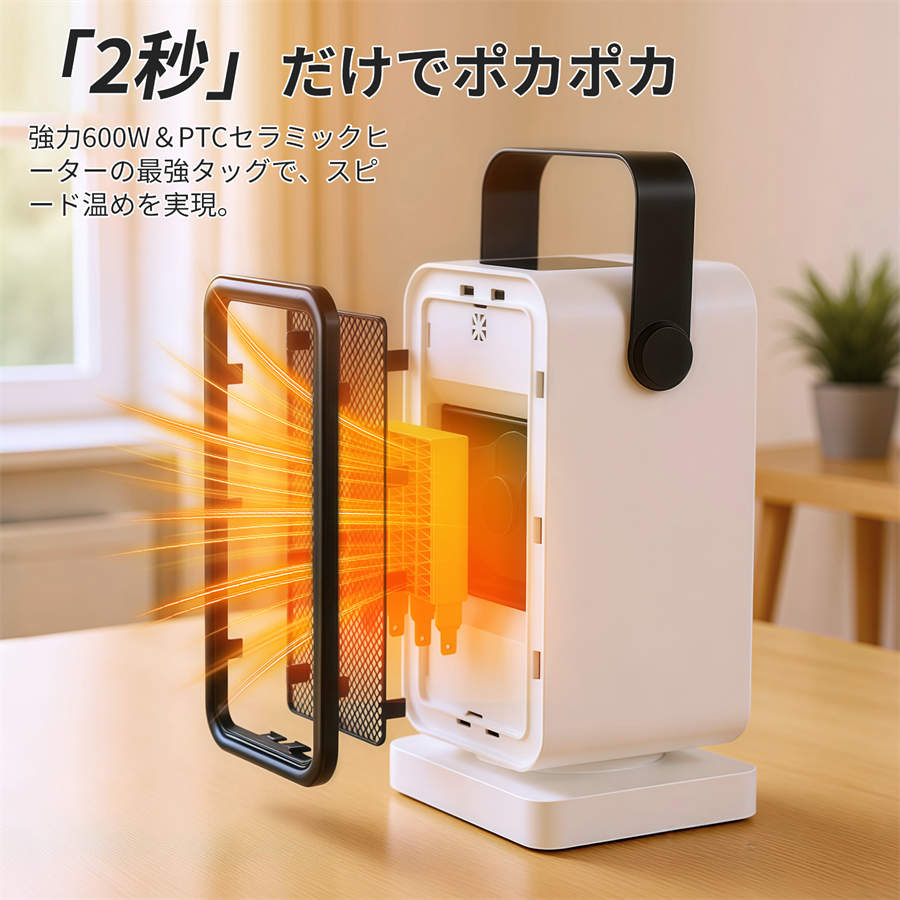 セラミックヒーター 小型【2025冬新型・2秒速暖】足元 暖房 省エネ