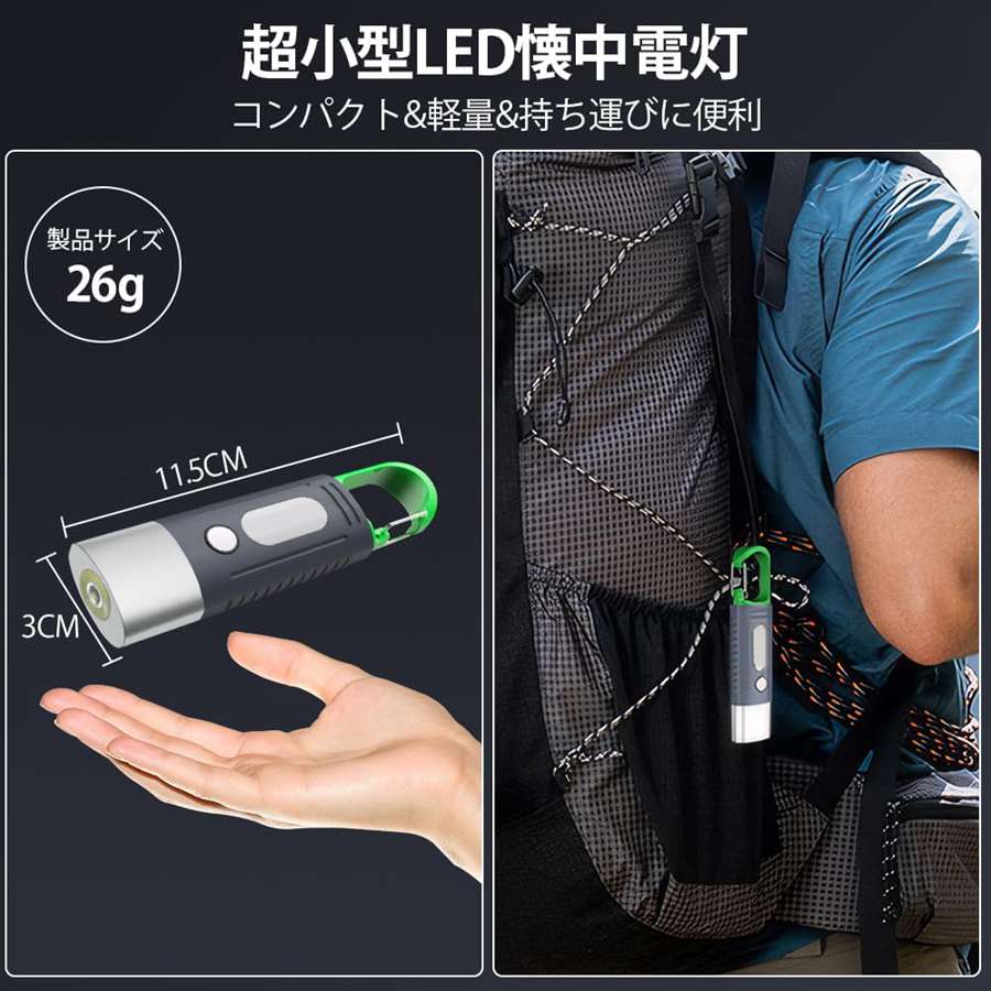 懐中電灯 LEDライト 強力 軍用 高輝度 USB充電式 小型 ミニ
