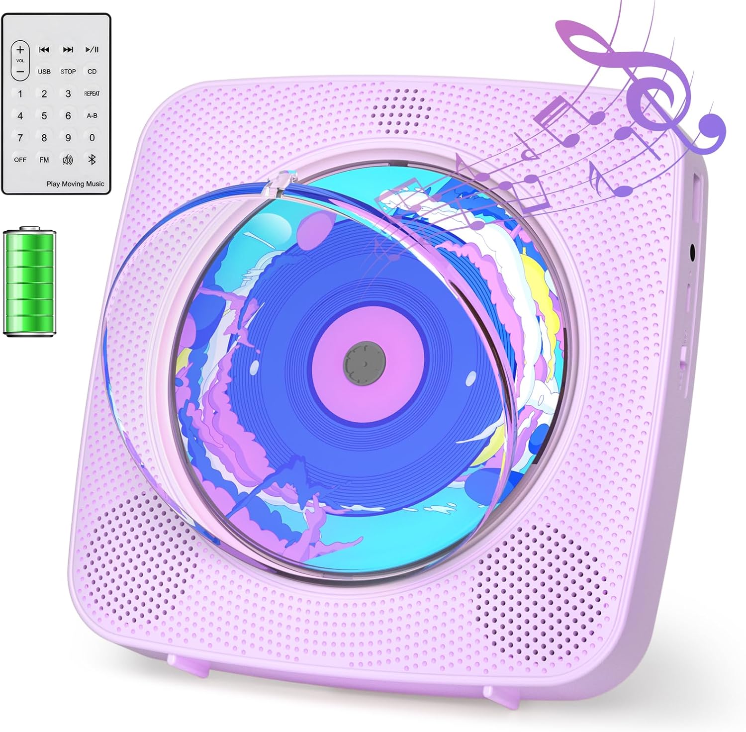 CDプレーヤー ポータブル 卓上＆壁掛け式 Bluetooth受信/送信 1800mah