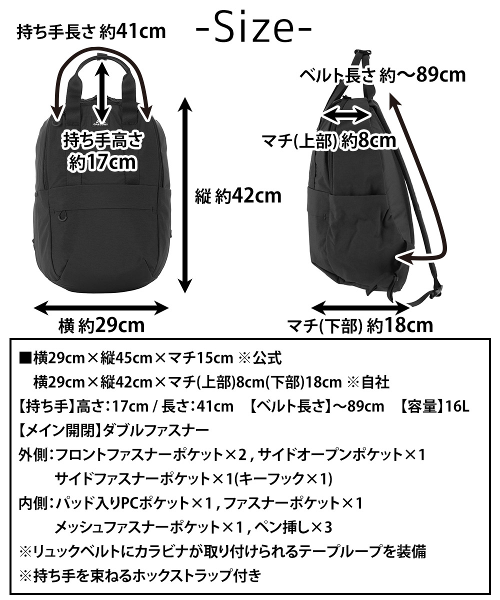 GREGORY（グレゴリー） リュック 2WAY トートバッグ Mサイズ 16L A4