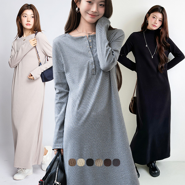 ワンピース ディース 秋冬 長袖 元祖 裏起毛 選べる着丈 ロングワンピース 体型カバー シンプル 無地 カットソー マキシワンピース ロング丈 暖かい