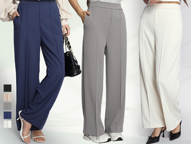 ストレッチ ワイドパンツ レディース パンツ きれいめ 高身長＆低身長 M/Lサイズ展開 通勤からカジュアルまで使える センタープレスパンツ 通勤 ウエストゴム