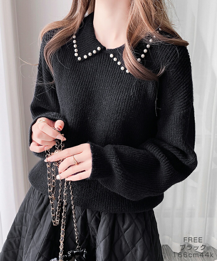 Dark Angel 襟パールリブニット 襟付きニット 秋冬新作 秋 冬 秋冬  