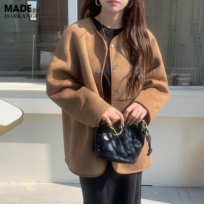 ジャケット 2WAYリバーシブル ボア スエード調 フェイクムートン ノーカラージャケット