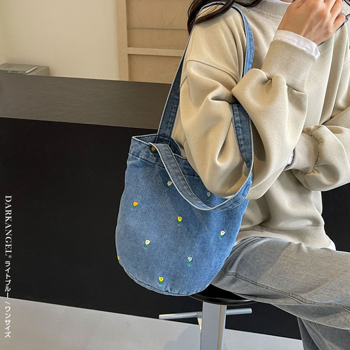 【BIGサイズ】カモフラ ヴィンテージ 大きな トート バッグ デニム リメイク 刺繍デニムバック No.524 デニムリメイク ショルダーバッグ