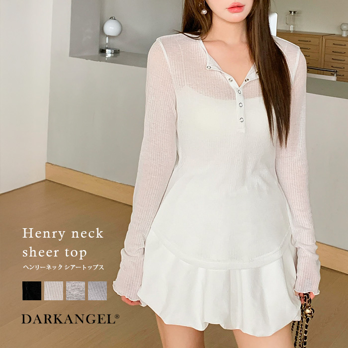 Dark Angel ヘンリーネックシアートップス レディース 長袖 透け