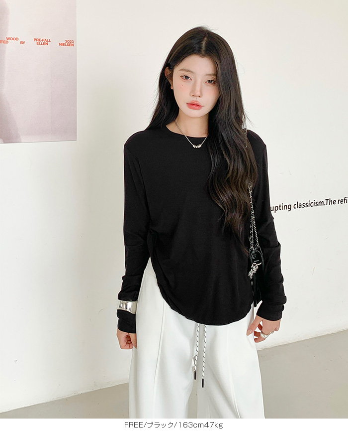 Tシャツ プルオーバートップス ショート ドロップショルダー 長袖 トップス 無地 シンプル 不規則裾 英字 レディース 期間限定（クーポンで1974円!）Tシャツ プルオーバートップス