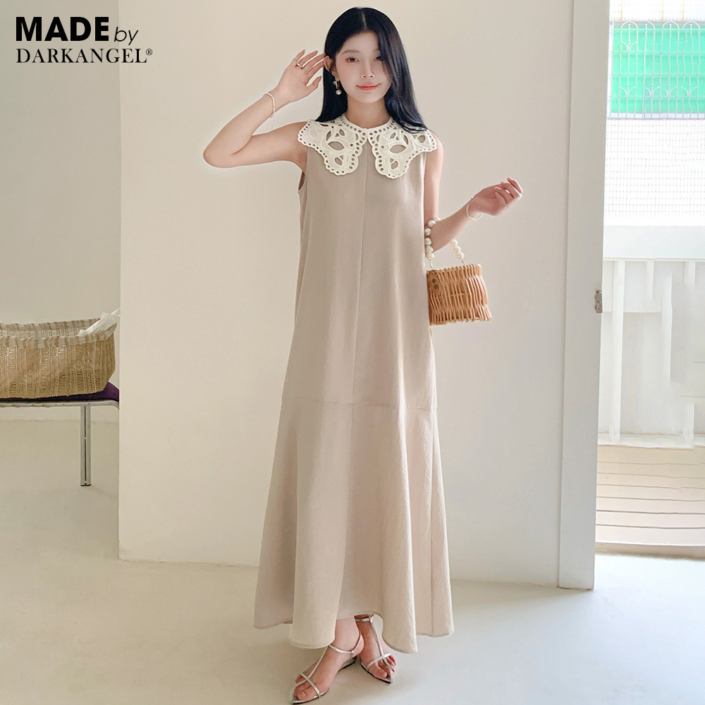 ノースリーブ襟付きAラインワンピース上品エレガントパーティー Aラインワンピース | DressZone-パーティードレス、プライベート