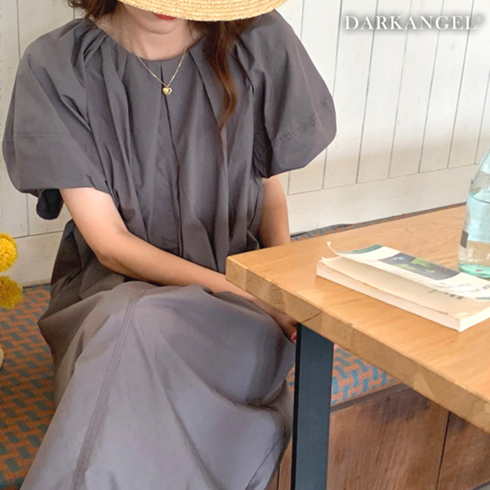 ワンピース レディース 春 夏 体型カバー ロング丈 Aラインきれいめ カジュアル 上品 パフスリーブ ラウンドネック 五分袖 大人 ナチュラル おしゃれ | Dark Angel | 01