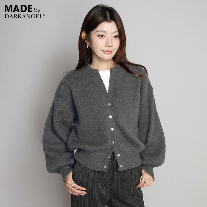 トップス カーディガン キーネック スナップボタン ニットカーディガン