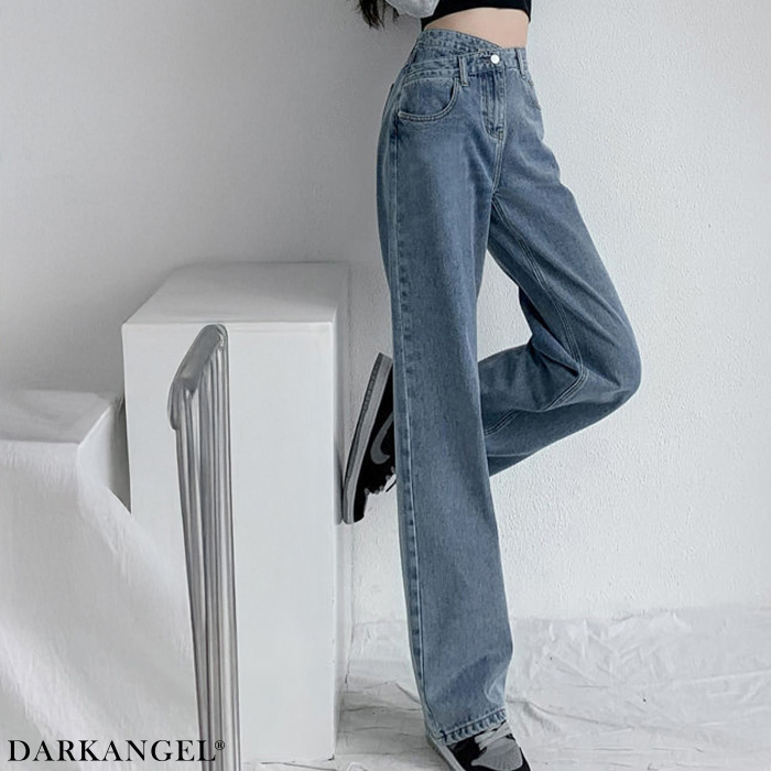 ダークブルー サイドジッパー付きデニムパンツ Dark Angel デニムパンツ パンツ ワイトパンツ デニムワイト