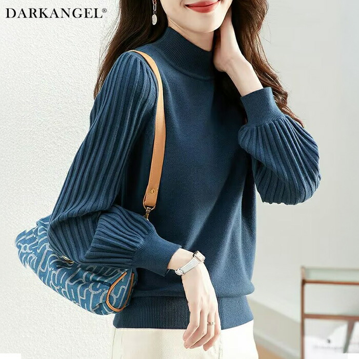 トップス ニット セーター プリーツスリーブ ハイネックニット