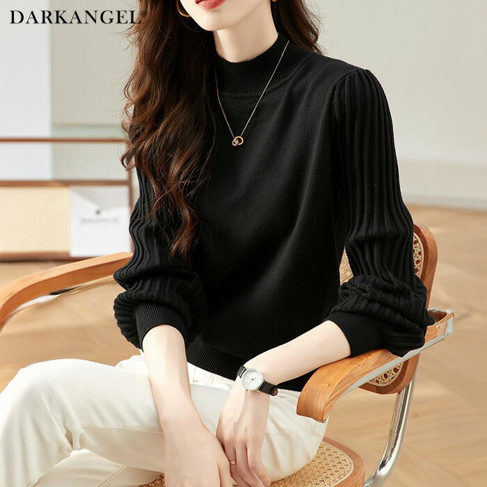 トップス ニット セーター プリーツスリーブ ハイネックニット