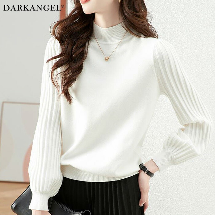 トップス ニット セーター プリーツスリーブ ハイネックニット