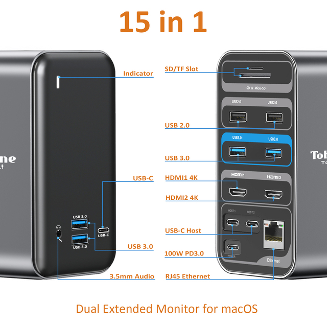 スイッチングハブ Topenone-USBハブタイプc,ドッキングステーション,4k,60hz,hdmi互換,プレイポート,USB 3.0,ラップトッ｜newold-goods｜05