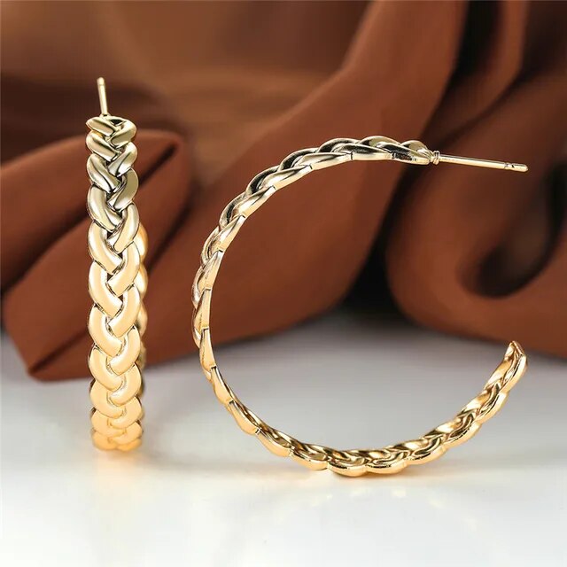 Boho Female Big Round Metal Earring Simple Fashion Twist Braid Earrings Vin｜newold-goods｜02