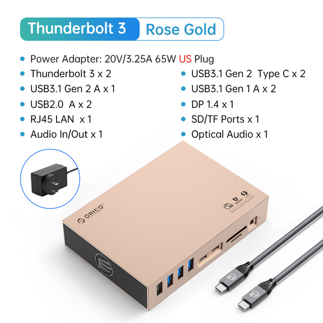Orico-Thunderbolt 3 USB cドッキングステーション,3つのレベル,タイプc?8k60hz dp,40gbps,rj45,3.5m｜newold-goods｜09