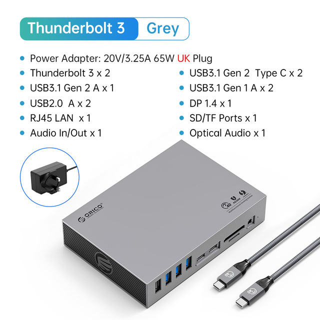 Orico-Thunderbolt 3 USB cドッキングステーション,3つのレベル,タイプc?8k60hz dp,40gbps,rj45,3.5m｜newold-goods｜05