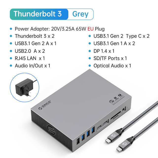 Orico-Thunderbolt 3 USB cドッキングステーション,3つのレベル,タイプc?8k60hz dp,40gbps,rj45,3.5m｜newold-goods｜12