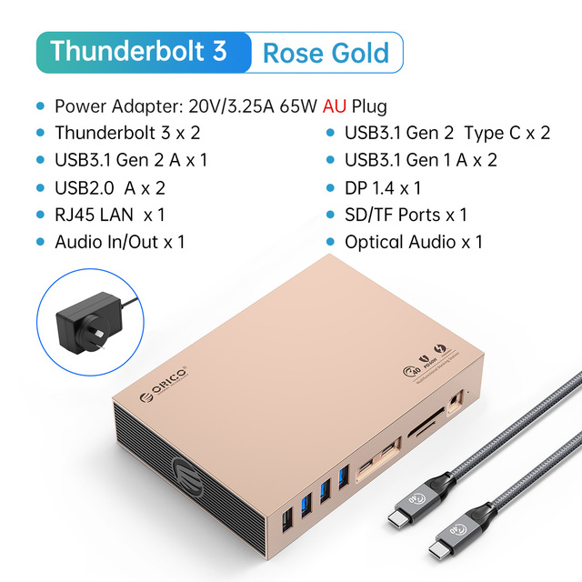 Orico-Thunderbolt 3 USB cドッキングステーション,3つのレベル,タイプc?8k60hz dp,40gbps,rj45,3.5m｜newold-goods｜02