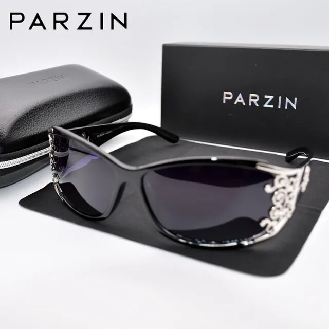 黒 サングラス 付属品あり Parzin-女性用偏光サングラス,運転用の高級サングラス