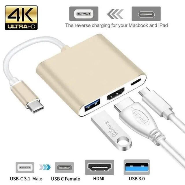 Macbook pro/air/huawei mate,タイプc,hdmi互換,usb 3.0/type cアダプター,アルミニウム,タイプc｜newold-goods｜03