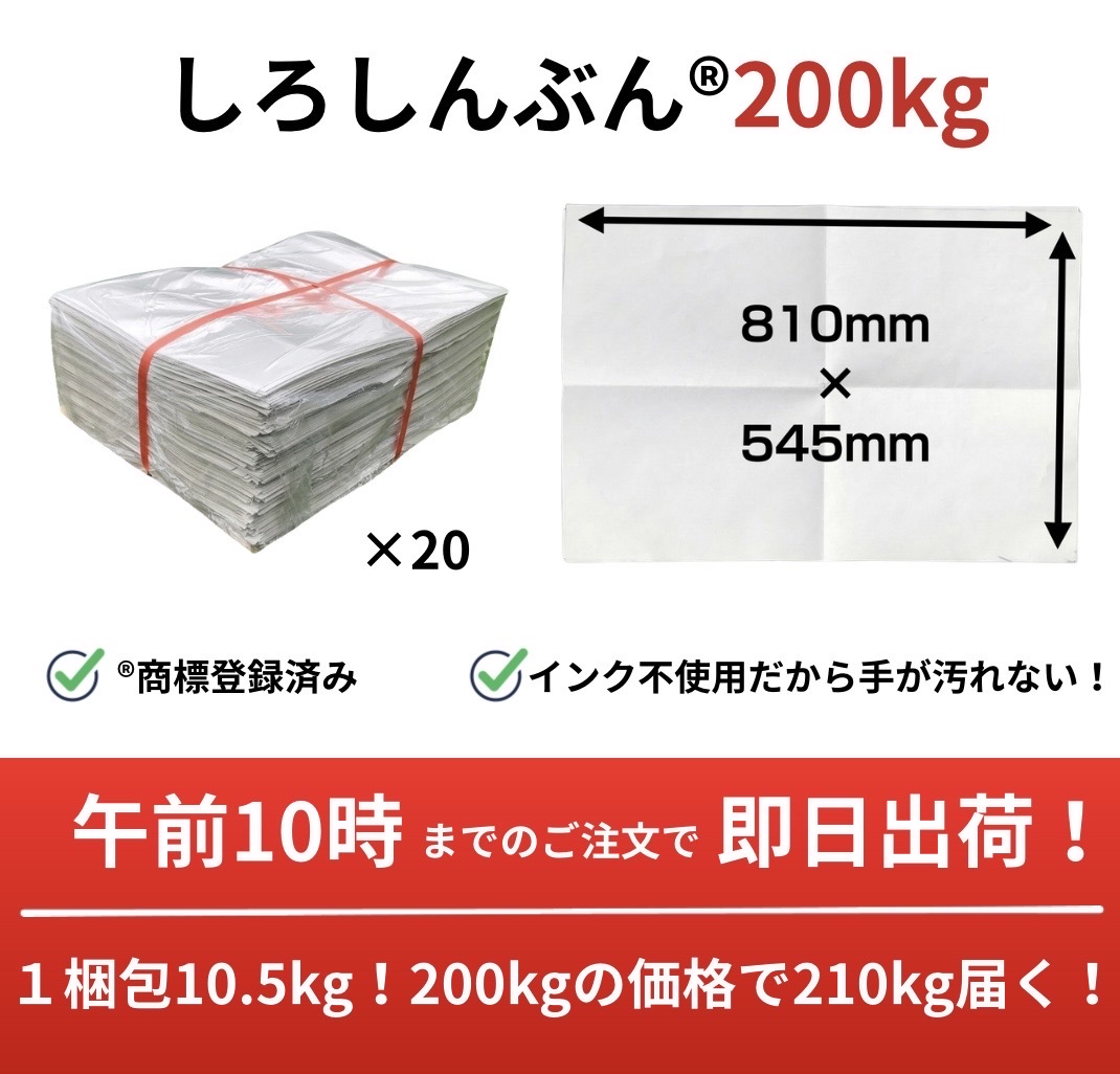 【只見地区無料お届け】新品新聞紙 約200kg 梱包用、ペット用などに！【現在約5ヶ月まち】 白新聞紙 200kg 11,200枚 業務用 810×545mm 10kgあたり2,250円 インク