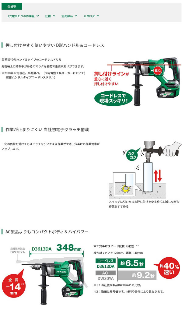 HiKOKI D3613DA(XP) コードレスドリル 36V 2.5Ah (バッテリ・充電器・ケース付) :d3613daxp:NEWSTAGETOOLS  通販 
