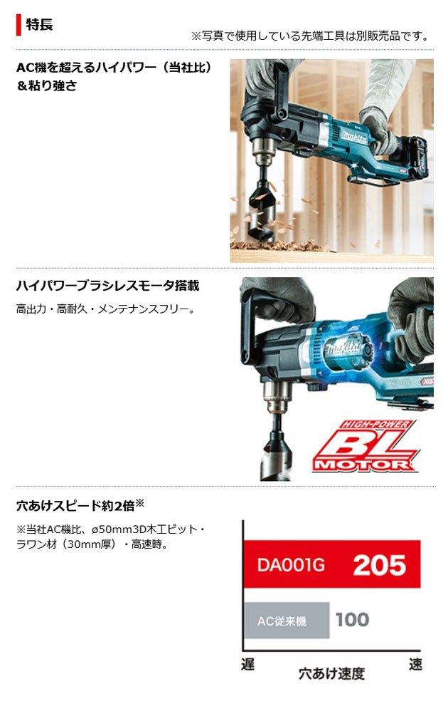 マキタ DA001GZK 充電式アングルドリル 13mm 40Vmax 本体＋ケース付