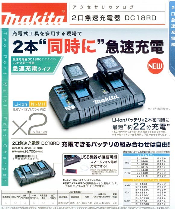 マキタ 2口急速充電器 DC18RD