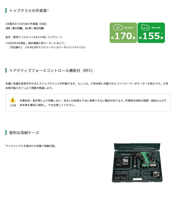 高品質 HiKOKI DH14DBL(2LYPK) コードレスロータリハンマドリル 6.0Ah 14.4V (バッテリ2個・充電器・ケース付)  電動工具