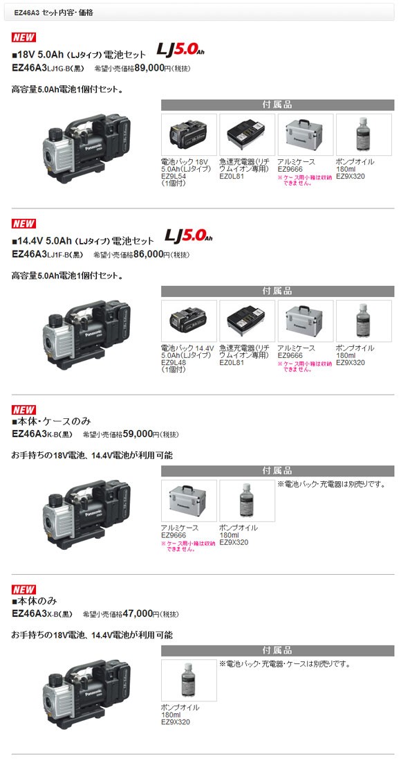 パナソニック〔Panasonic〕EZ46A3K-B 充電真空ポンプ 本体・ケースのみ