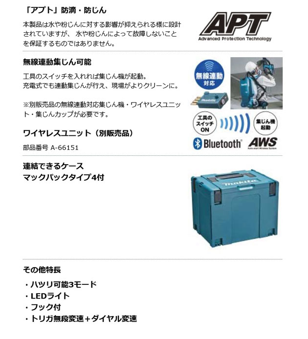 NEWマキタ HR001GZKV 充電式ハンマドリル(青)28mm 40Vmax 本体・集じんシステム・ケース付 (電池・充電器・ビット別売) 電動工具 