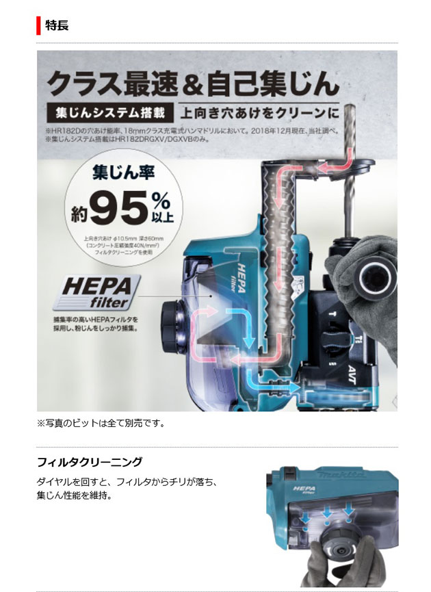 マキタ HR182DZK 充電式ハンマドリル (青)18mm 無線連動対応 18V 本体 