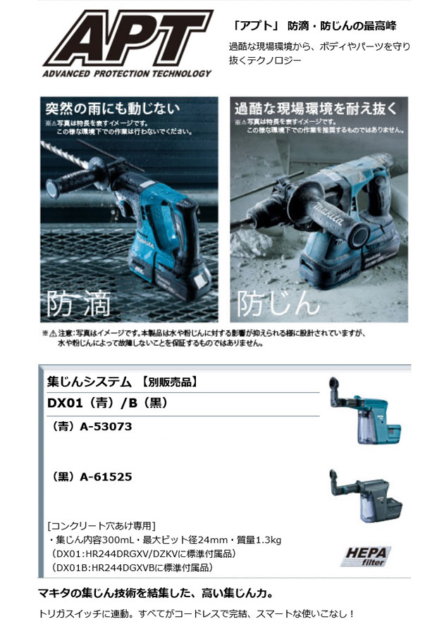 マキタ HR244DRGXB 充電式ハンマドリル (黒)24mm 18V 6.0Ah