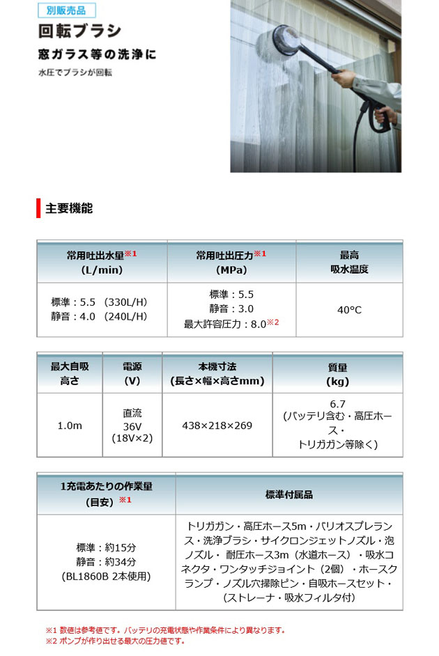 マキタ MHW080DZK 充電式高圧洗浄機 本体+ケースのみ (バッテリ・充電