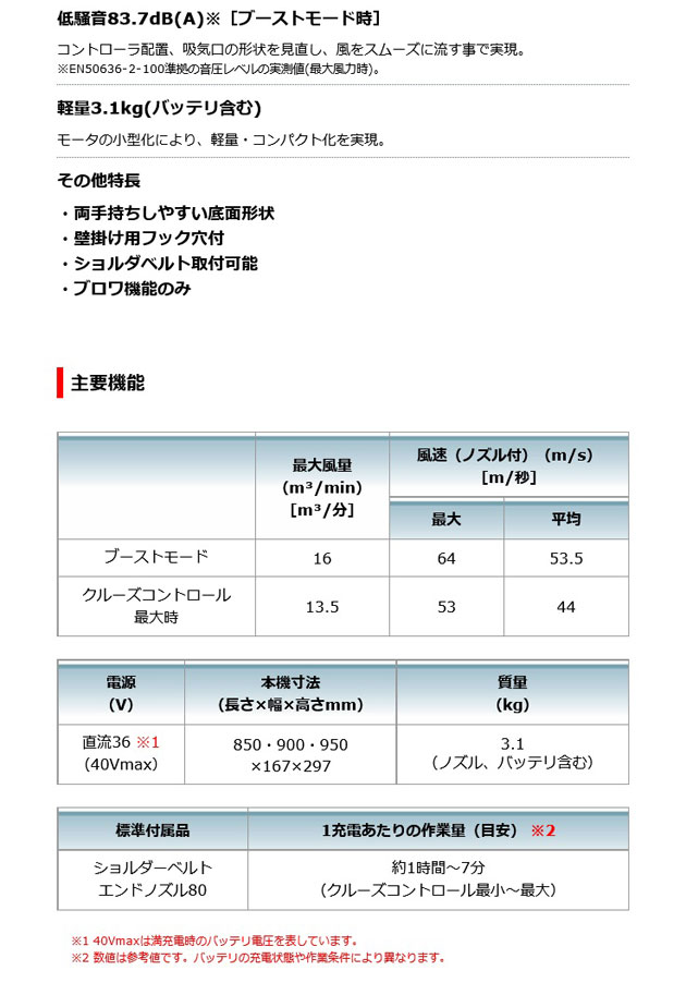 マキタ MUB001GRDX 充電式ブロワ 40Vmax 2.5Ah (バッテリ2本・充電器付