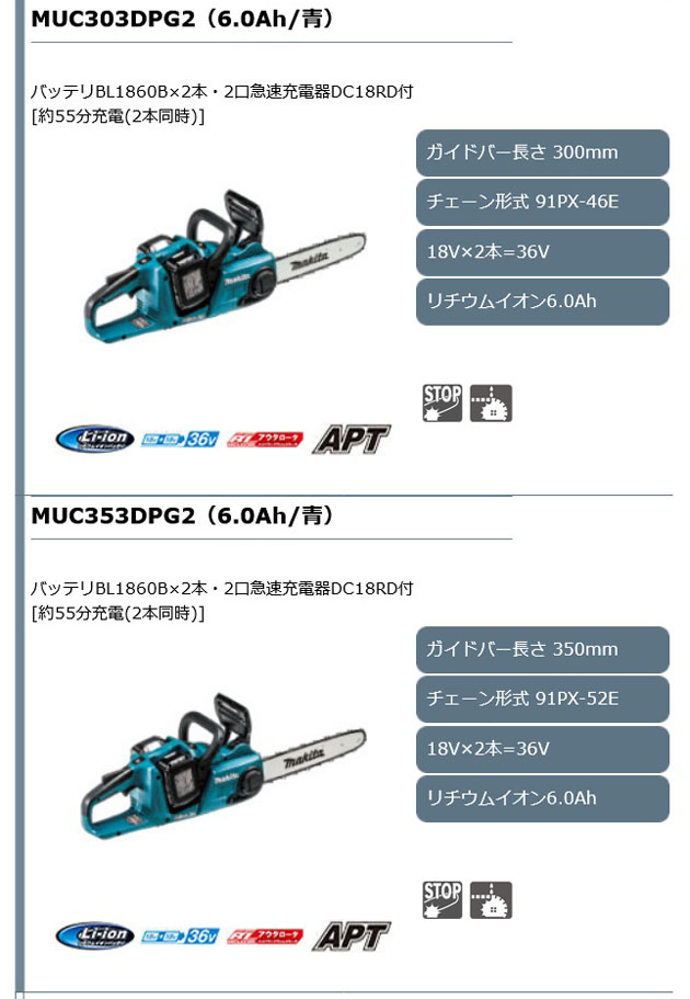 マキタ MUC353DZFR 充電式チェンソー 350mm 36V 本体のみ (バッテリ