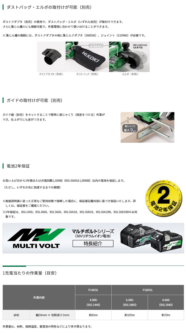 HiKOKI P18DSL(NN) コードレスかんな 18V 本体のみ（電池・充電器別売） : p18dslnn : NEWSTAGETOOLS -  通販 - Yahoo!ショッピング