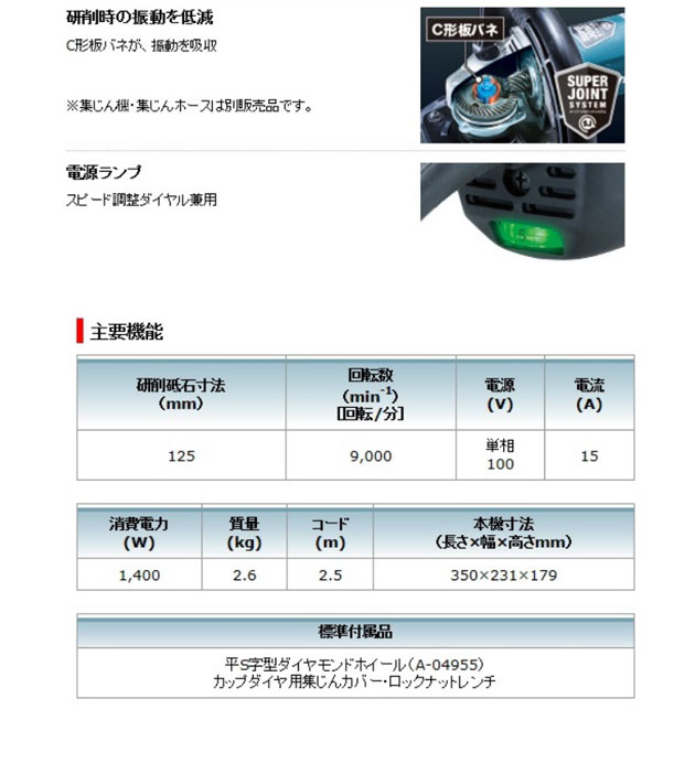 マキタ PC5010C 電子コンクリートカンナ 125mm (平S字型ダイヤモンド