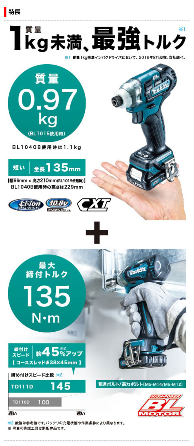 マキタ TD111DZB (黒) 充電式インパクトドライバ 10.8V 本体のみ 