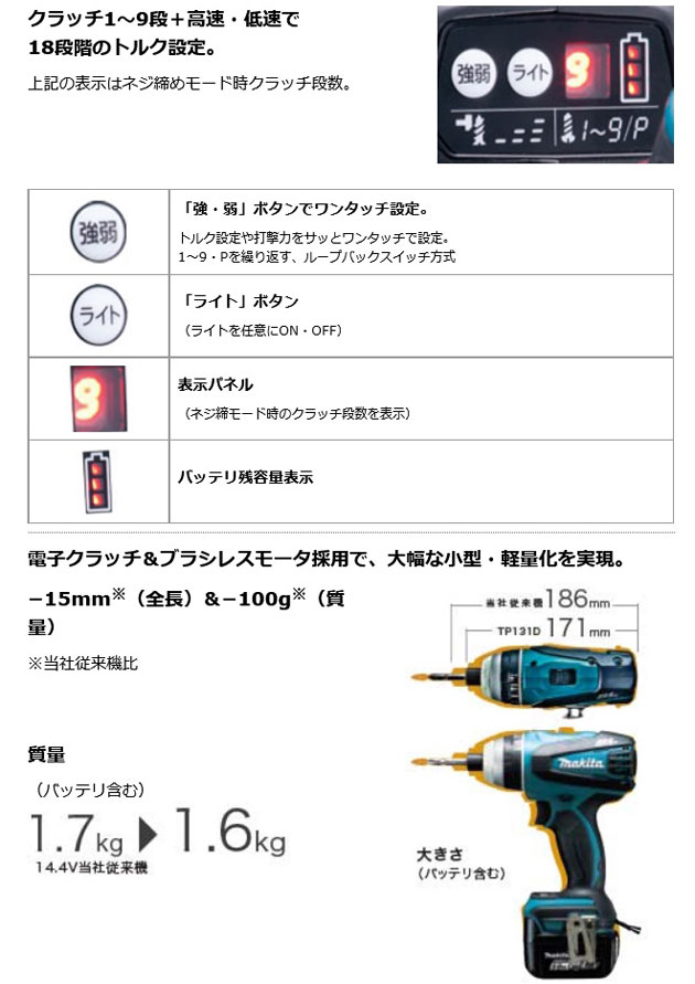 マキタ TP131DRGX (青) 充電式４モードインパクトドライバ 14.4V 6.0Ah