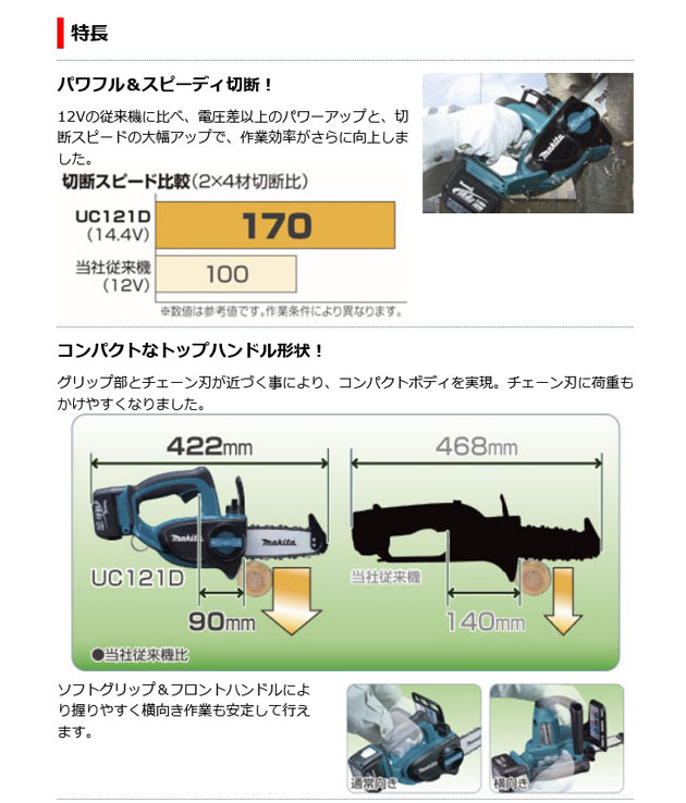 マキタ UC121DZ 充電式チェンソー115mm 14.4V 本体のみ (バッテリ