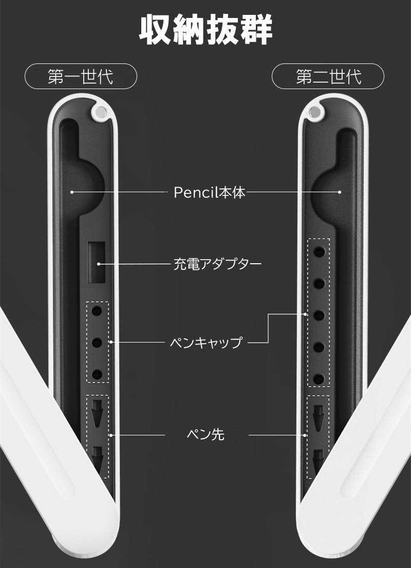 apple pencil 収納 ケース マグネット式 磁石 保護 カバー 第2世代 第1