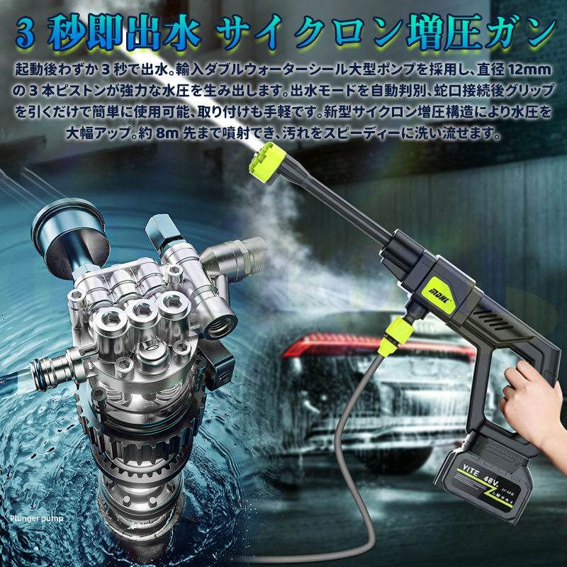 高圧洗浄機 コードレス 家庭用 6in1ノズル 充電式 12000mAh 水圧アップ