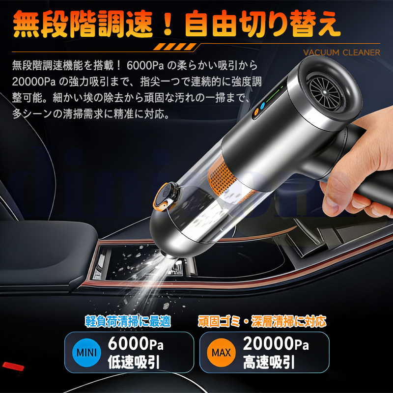 ハンディクリーナー 車載掃除機 残量表示 20000pa 強力 ハンディ 掃除