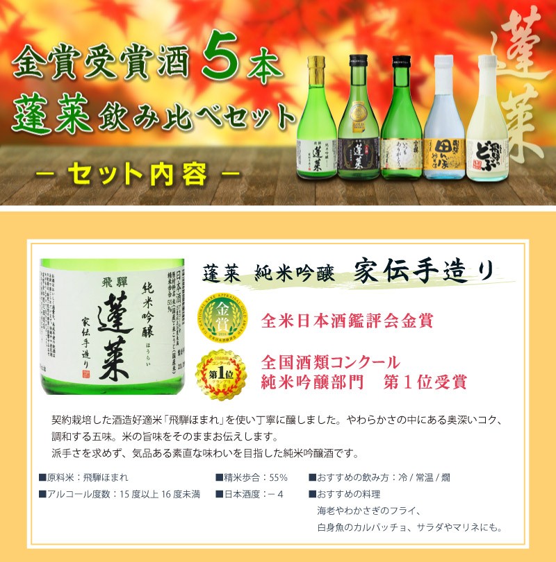 お酒 地酒 送料無料 蓬莱 日本酒 金賞受賞酒飲み比べセット 300ml飲み比べ 5本セット ギフト箱入り (北海道沖縄+890円) あすつく 世界の お酒 ニューヨーク - 通販 - PayPayモール