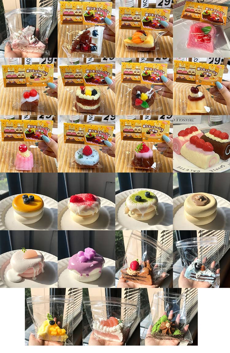 スクイーズさくら2点・ホワイトイエローケーキセットNo.29 おもちゃ スクイーズケーキ 弾力性が高く 2点セット 水感スクイーズ