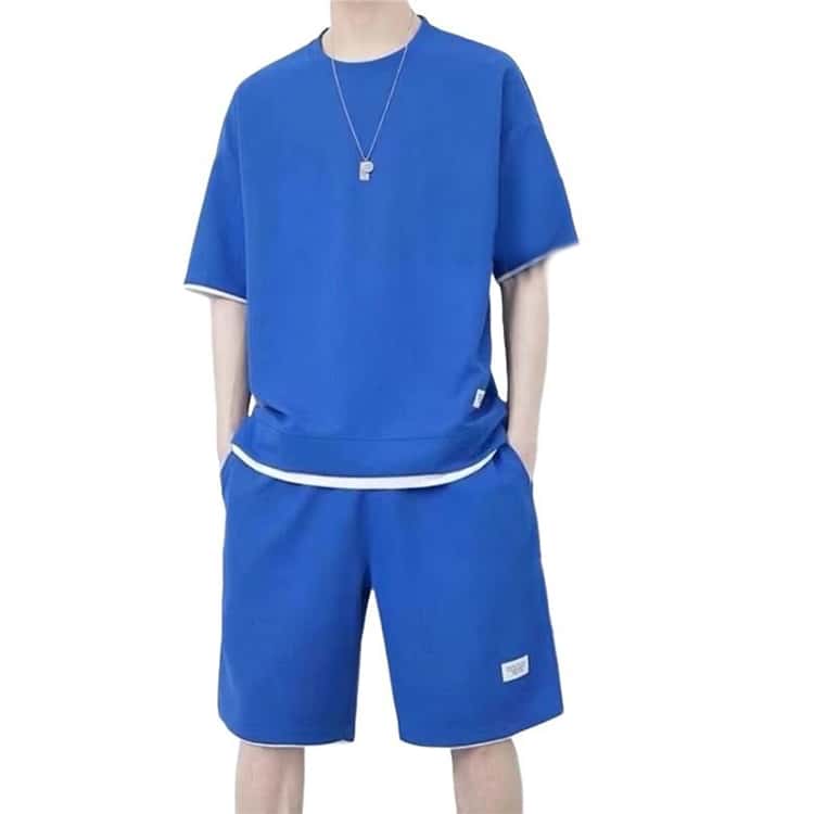 新品　PGG シャツ　ハーフパンツ　セットアップ　サイズ５　ブルー　メンズ 部屋着 夏服 2点セット ハーフパンツ 男性 セットアップ メンズ 散歩